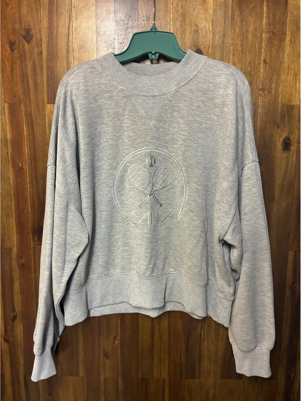 CALIA Gray Cropped Tennis Sweatshirt Oversized Athleisure Preppy Size L